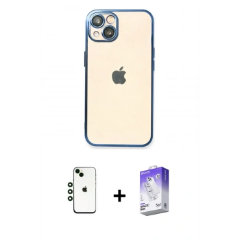 MARSİLYAN™- iPhone 14 Kılıf Vadi Minimal - Siyah Bilvis 5in1 3D Magic Cam Ekran Koruyucu + Shine Kamera Lens - YL