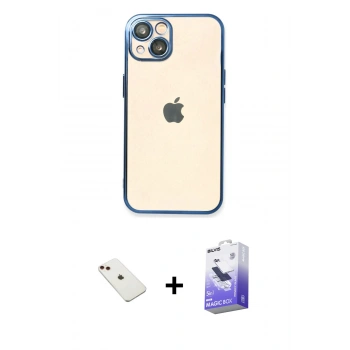 MARSİLYAN™- iPhone 14 Kılıf Vadi Minimal - Siyah Bilvis 5in1 5D Magic Hayalet Cam Ekran Koruyucu + Diamond Kamera Lens - KI