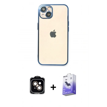 MARSİLYAN™- iPhone 14 Kılıf Vadi Minimal - Siyah Bilvis 5in1 5D Magic Hayalet Cam Ekran Koruyucu + PVD Metal Kamera Lens - TU
