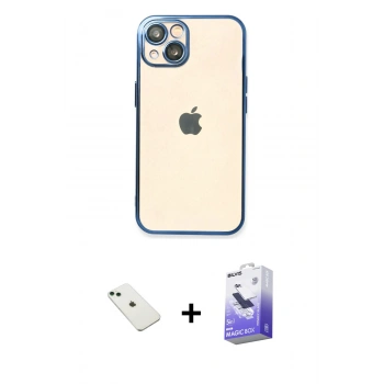 MARSİLYAN™- iPhone 14 Kılıf Vadi Minimal - Siyah Bilvis 5in1 5D Magic Hayalet Cam Ekran Koruyucu + Diamond Kamera Lens - YL
