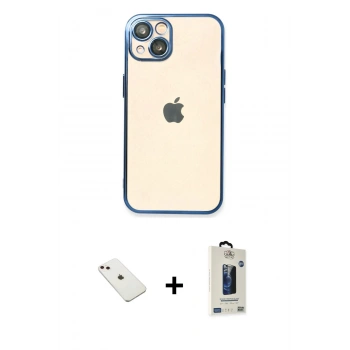 MARSİLYAN™- iPhone 14 Kılıf Vadi Minimal - Siyah Bilvis Hayalet Cam Ekran Koruyucu + Diamond Kamera Lens - PE