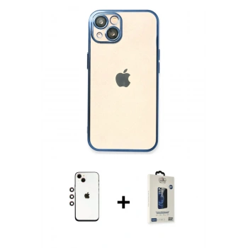 MARSİLYAN™- iPhone 14 Kılıf Vadi Minimal - Siyah Bilvis Hayalet Cam Ekran Koruyucu + Shine Kamera Lens - GI