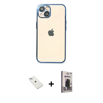 MARSİLYAN™- iPhone 14 Kılıf Vadi Minimal - Siyah Bilvis Hayalet Cam Ekran Koruyucu + Diamond Kamera Lens - SABE