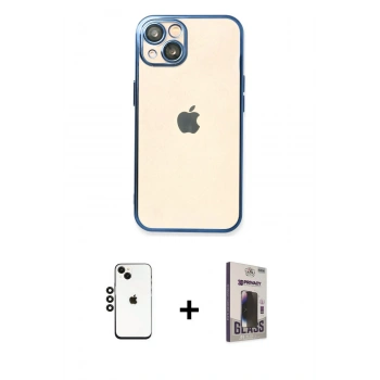 MARSİLYAN™- iPhone 14 Kılıf Vadi Minimal - Siyah Bilvis Hayalet Cam Ekran Koruyucu + Shine Kamera Lens - SH