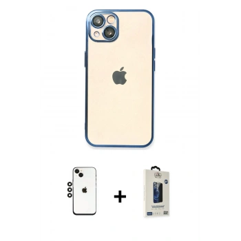 MARSİLYAN™- iPhone 14 Kılıf Vadi Minimal - Siyah Bilvis Hayalet Cam Ekran Koruyucu + Shine Kamera Lens - SH