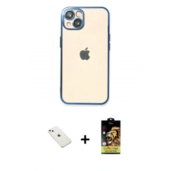 MARSİLYAN™- iPhone 14 Kılıf Vadi Minimal - Siyah Buffer Cam Ekran Koruyucu + Diamond Kamera Lens - SABE