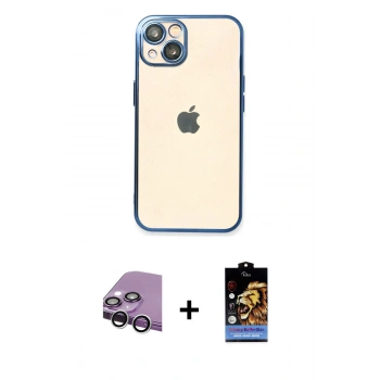 MARSİLYAN™- iPhone 14 Kılıf Vadi Minimal - Siyah Buffer Hayalet Cam Ekran Koruyucu + Raze Metal Kamera Lens - GS
