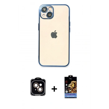MARSİLYAN™- iPhone 14 Kılıf Vadi Minimal - Siyah Buffer Hayalet Cam Ekran Koruyucu + PVD Metal Kamera Lens - TU