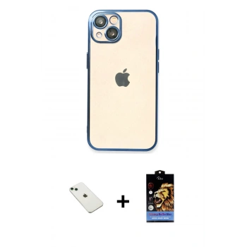 MARSİLYAN™- iPhone 14 Kılıf Vadi Minimal - Siyah Buffer Hayalet Cam Ekran Koruyucu + Diamond Kamera Lens - YL