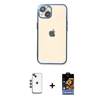 MARSİLYAN™- iPhone 14 Kılıf Vadi Minimal - Siyah Buffer Hayalet Cam Ekran Koruyucu + Shine Kamera Lens - YL