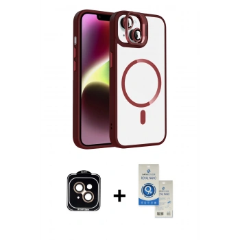 MARSİLYAN™- iPhone 14 Kılıf Yadigar Asil Koleksiyonu - Şeffaf Royal Nano Ekran Koruyucu + PVD Metal Kamera Lens - TU