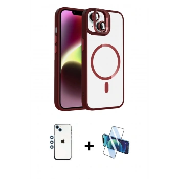 MARSİLYAN™- iPhone 14 Kılıf Yadigar Asil Koleksiyonu - Siyah 3D Antistatik Cam Ekran Koruyucu + Shine Kamera Lens - MI