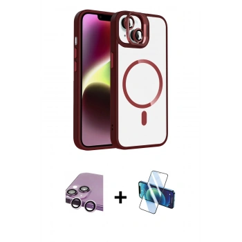 MARSİLYAN™- iPhone 14 Kılıf Yadigar Asil Koleksiyonu - Siyah 3D Antistatik Cam Ekran Koruyucu + Raze Metal Kamera Lens - MR