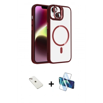 MARSİLYAN™- iPhone 14 Kılıf Yadigar Asil Koleksiyonu - Siyah 3D Antistatik Cam Ekran Koruyucu + Diamond Kamera Lens - PE