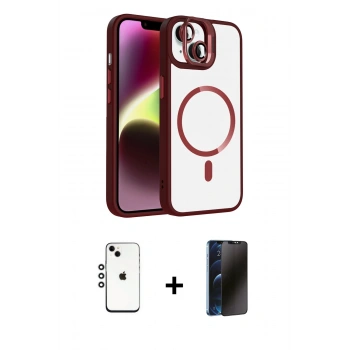 MARSİLYAN™- iPhone 14 Kılıf Yadigar Asil Koleksiyonu - Siyah 3D Antistatik Hayalet Cam Ekran Koruyucu + Shine Kamera Lens - GS