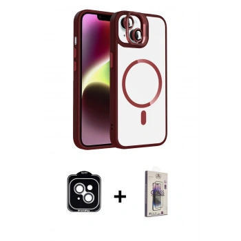 MARSİLYAN™- iPhone 14 Kılıf Yadigar Asil Koleksiyonu - Siyah Bilvis 3D Cam Ekran Koruyucu + PVD Metal Kamera Lens - GS