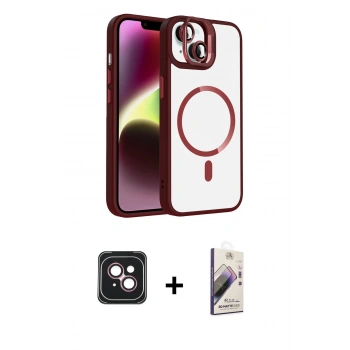 MARSİLYAN™- iPhone 14 Kılıf Yadigar Asil Koleksiyonu - Siyah Bilvis 3D Mat Cam Ekran Koruyucu + PVD Metal Kamera Lens - PE