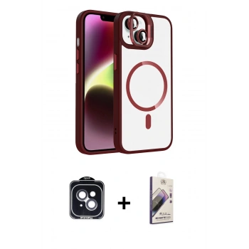 MARSİLYAN™- iPhone 14 Kılıf Yadigar Asil Koleksiyonu - Siyah Bilvis 3D Mat Cam Ekran Koruyucu + PVD Metal Kamera Lens - SH