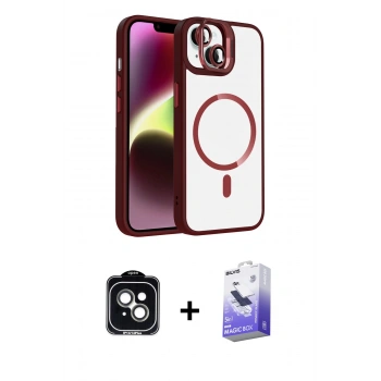 MARSİLYAN™- iPhone 14 Kılıf Yadigar Asil Koleksiyonu - Siyah Bilvis 5in1 5D Magic Hayalet Cam Ekran Koruyucu + PVD Metal Kamera Lens - YL
