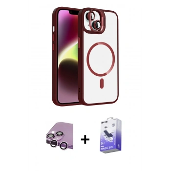 MARSİLYAN™- iPhone 14 Kılıf Yadigar Asil Koleksiyonu - Siyah Bilvis 5in1 5D Magic Hayalet Cam Ekran Koruyucu + Raze Metal Kamera Lens - MR