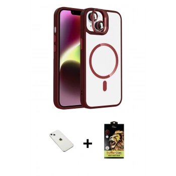MARSİLYAN™- iPhone 14 Kılıf Yadigar Asil Koleksiyonu - Siyah Buffer Cam Ekran Koruyucu + Diamond Kamera Lens - SABE