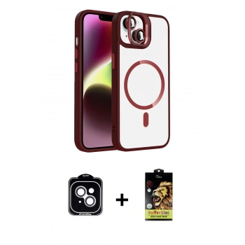MARSİLYAN™- iPhone 14 Kılıf Yadigar Asil Koleksiyonu - Siyah Buffer Cam Ekran Koruyucu + PVD Metal Kamera Lens - GS