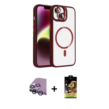 MARSİLYAN™- iPhone 14 Kılıf Yadigar Asil Koleksiyonu - Siyah Buffer Cam Ekran Koruyucu + Raze Metal Kamera Lens - GS