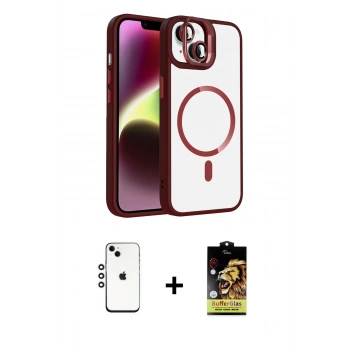 MARSİLYAN™- iPhone 14 Kılıf Yadigar Asil Koleksiyonu - Siyah Buffer Cam Ekran Koruyucu + Shine Kamera Lens - GS
