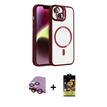 MARSİLYAN™- iPhone 14 Kılıf Yadigar Asil Koleksiyonu - Siyah Buffer Cam Ekran Koruyucu + Raze Metal Kamera Lens - KI