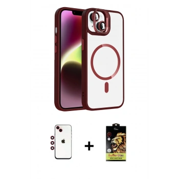 MARSİLYAN™- iPhone 14 Kılıf Yadigar Asil Koleksiyonu - Siyah Buffer Cam Ekran Koruyucu + Shine Kamera Lens - KI