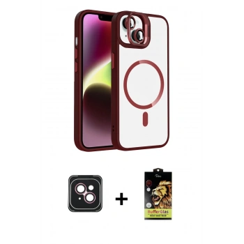 MARSİLYAN™- iPhone 14 Kılıf Yadigar Asil Koleksiyonu - Siyah Buffer Cam Ekran Koruyucu + PVD Metal Kamera Lens - PE