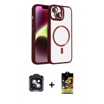 MARSİLYAN™- iPhone 14 Kılıf Yadigar Asil Koleksiyonu - Siyah Buffer Cam Ekran Koruyucu + PVD Metal Kamera Lens - SH