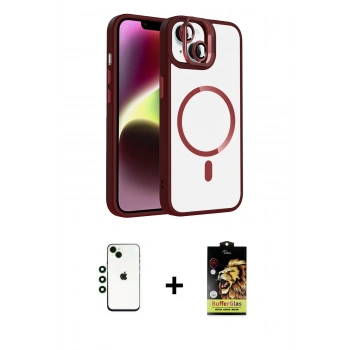 MARSİLYAN™- iPhone 14 Kılıf Yadigar Asil Koleksiyonu - Siyah Buffer Cam Ekran Koruyucu + Shine Kamera Lens - YL