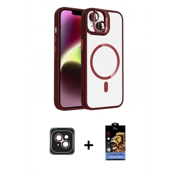 MARSİLYAN™- iPhone 14 Kılıf Yadigar Asil Koleksiyonu - Siyah Buffer Hayalet Cam Ekran Koruyucu + PVD Metal Kamera Lens - PE