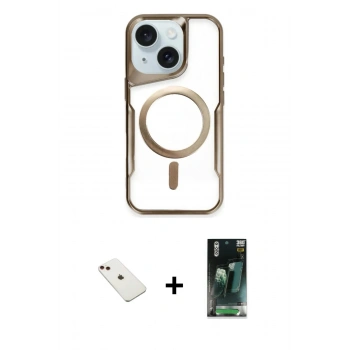 MARSİLYAN™- iPhone 14 Kılıf Yadigar Klasik Özel Seri - Şeffaf 360 Full Body Arka Koruyucu + Diamond Kamera Lens - KI