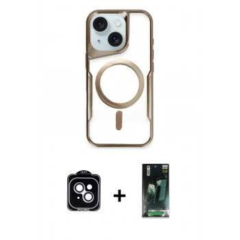 MARSİLYAN™- iPhone 14 Kılıf Yadigar Klasik Özel Seri - Şeffaf 360 Full Body Arka Koruyucu + PVD Metal Kamera Lens - MI