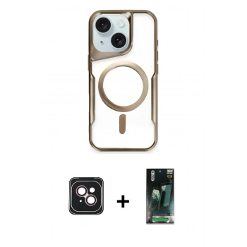 MARSİLYAN™- iPhone 14 Kılıf Yadigar Klasik Özel Seri - Şeffaf 360 Full Body Arka Koruyucu + PVD Metal Kamera Lens - PE