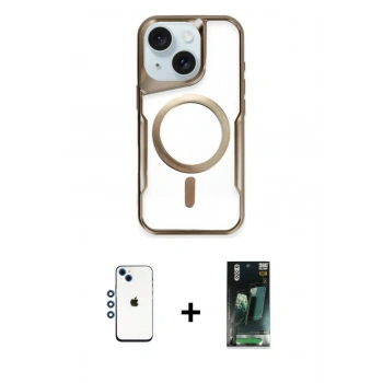 MARSİLYAN™- iPhone 14 Kılıf Yadigar Klasik Özel Seri - Şeffaf 360 Full Body Arka Koruyucu + Shine Kamera Lens - MI