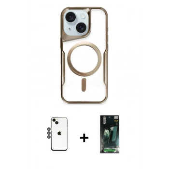 MARSİLYAN™- iPhone 14 Kılıf Yadigar Klasik Özel Seri - Şeffaf 360 Full Body Arka Koruyucu + Shine Kamera Lens - SH