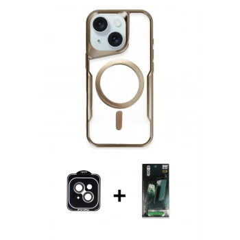 MARSİLYAN™- iPhone 14 Kılıf Yadigar Klasik Özel Seri - Şeffaf 360 Full Body Arka Koruyucu + PVD Metal Kamera Lens - YL