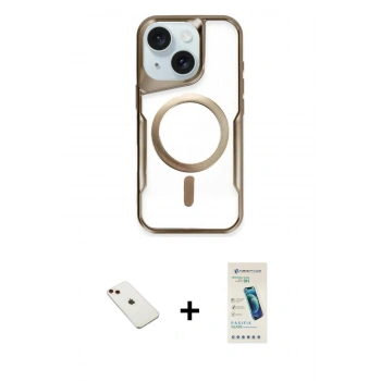 MARSİLYAN™- iPhone 14 Kılıf Yadigar Klasik Özel Seri - Şeffaf Pasifik Cam Ekran Koruyucu + Diamond Kamera Lens - KI