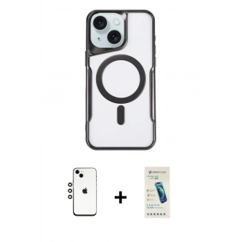 MARSİLYAN™- iPhone 14 Kılıf Yadigar Klasik Özel Seri - Şeffaf Pasifik Cam Ekran Koruyucu + Shine Kamera Lens - GS