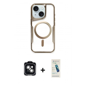 MARSİLYAN™- iPhone 14 Kılıf Yadigar Klasik Özel Seri - Şeffaf Pasifik Cam Ekran Koruyucu + PVD Metal Kamera Lens - YL