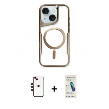 MARSİLYAN™- iPhone 14 Kılıf Yadigar Klasik Özel Seri - Şeffaf Pasifik Cam Ekran Koruyucu + Shine Kamera Lens - KI
