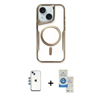 MARSİLYAN™- iPhone 14 Kılıf Yadigar Klasik Özel Seri - Şeffaf Royal Nano Ekran Koruyucu + Shine Kamera Lens - MI