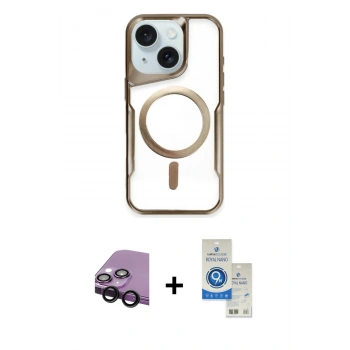 MARSİLYAN™- iPhone 14 Kılıf Yadigar Klasik Özel Seri - Şeffaf Royal Nano Ekran Koruyucu + Raze Metal Kamera Lens - SH