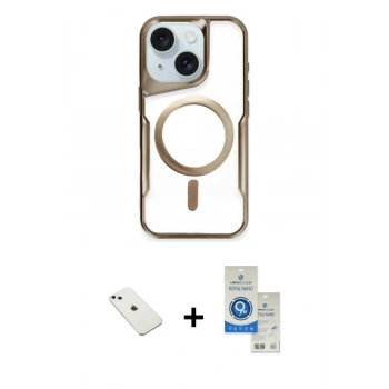 MARSİLYAN™- iPhone 14 Kılıf Yadigar Klasik Özel Seri - Şeffaf Royal Nano Ekran Koruyucu + Diamond Kamera Lens - SABE
