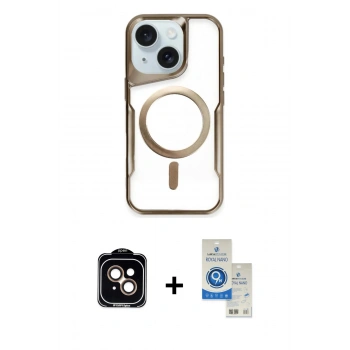 MARSİLYAN™- iPhone 14 Kılıf Yadigar Klasik Özel Seri - Şeffaf Royal Nano Ekran Koruyucu + PVD Metal Kamera Lens - TU