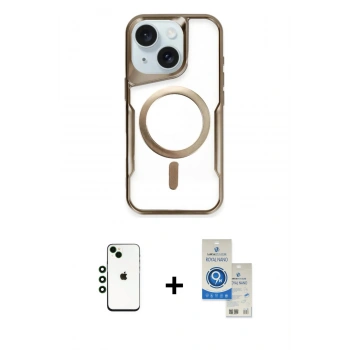 MARSİLYAN™- iPhone 14 Kılıf Yadigar Klasik Özel Seri - Şeffaf Royal Nano Ekran Koruyucu + Shine Kamera Lens - YL