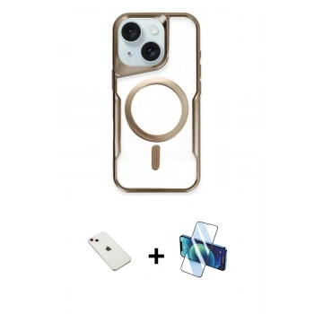 MARSİLYAN™- iPhone 14 Kılıf Yadigar Klasik Özel Seri - Siyah 3D Antistatik Cam Ekran Koruyucu + Diamond Kamera Lens - PE